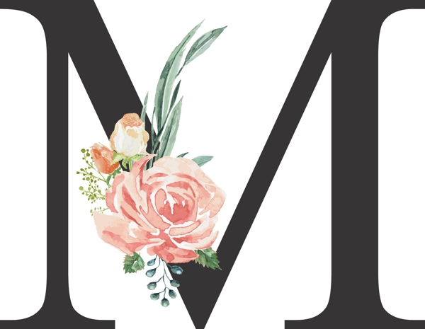创意婚礼季字母M浪漫花朵