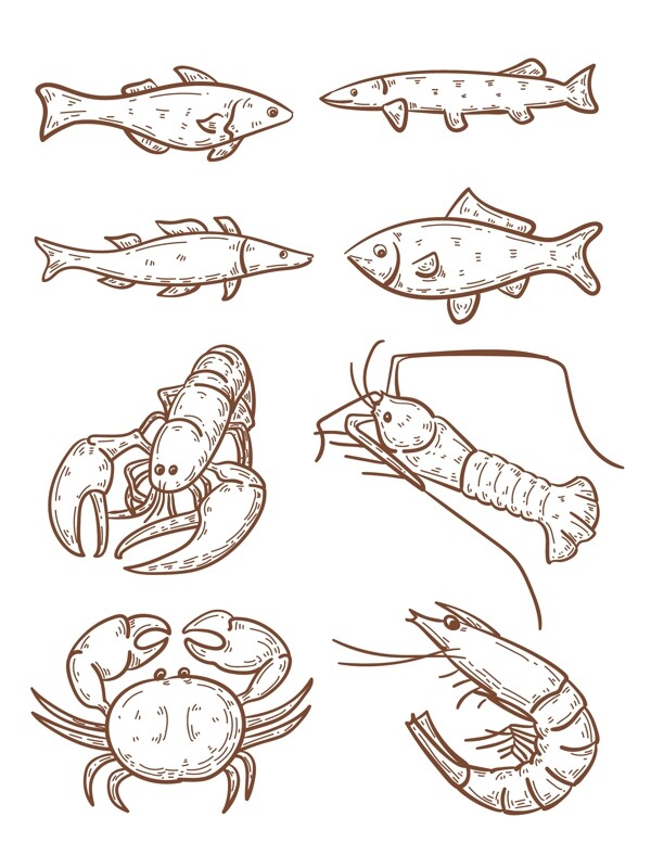 手绘海鲜插画矢量素材