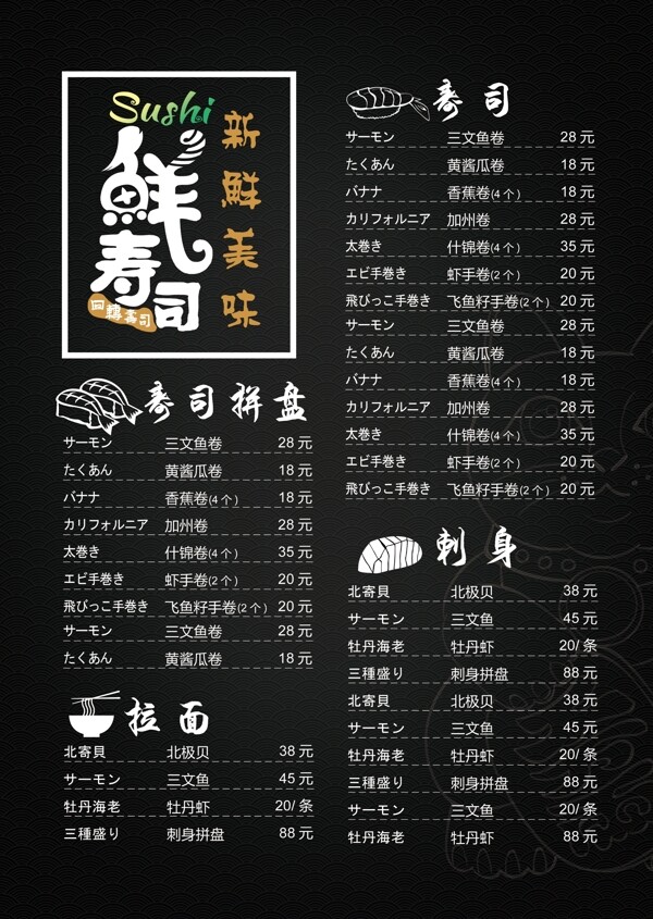 寿司菜单