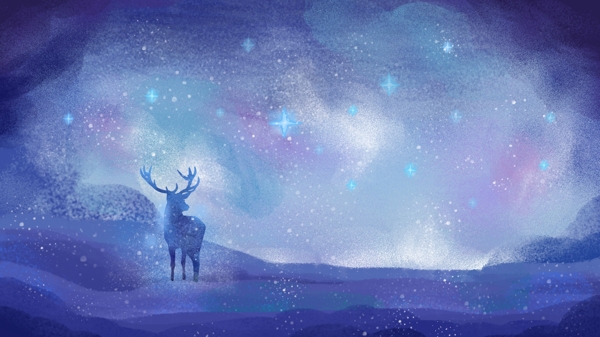原創(chuàng)手繪插畫星空下的鹿
