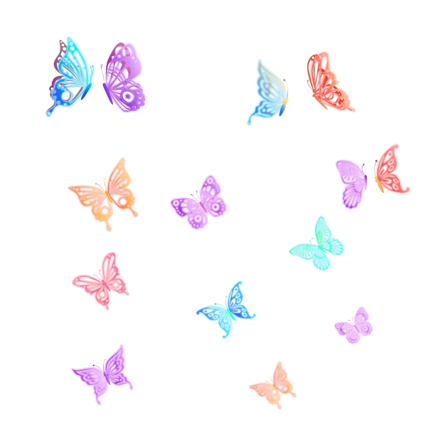 质感彩色发光蝴蝶漂浮装饰元素可商用