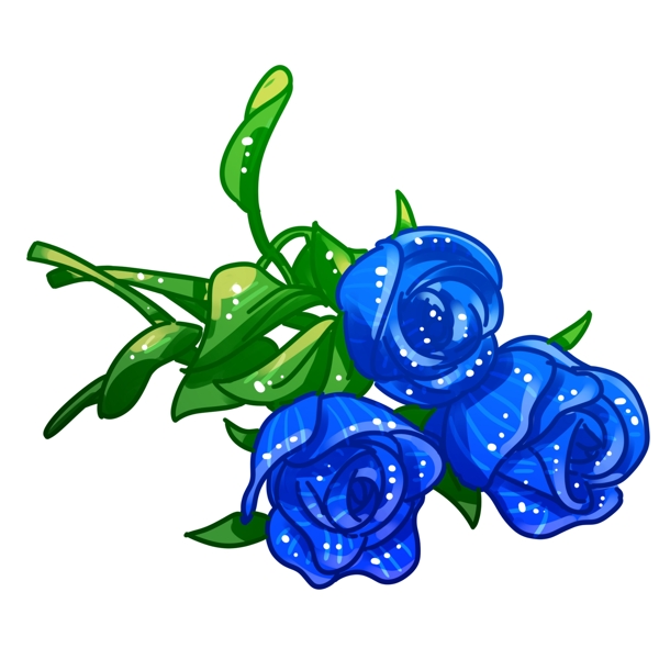 三朵蓝玫瑰花元素