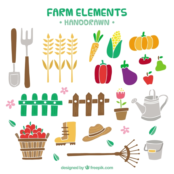 手工绘制的农业元素和产品