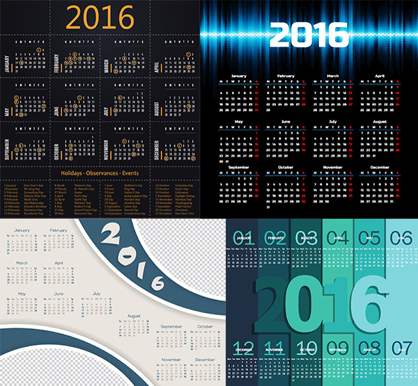2016年时尚日历设计矢量素材