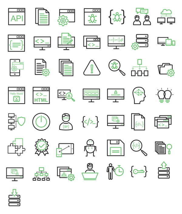 50枚软件开发的绿黑色线性图标