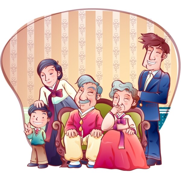 卡通韩国家庭矢量素材