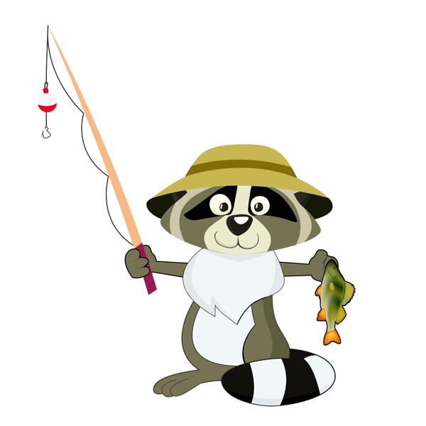 印花矢量圖動物浣熊魚生活元素免費素材
