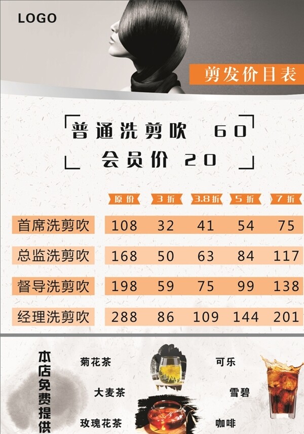 美容美發(fā)價目表