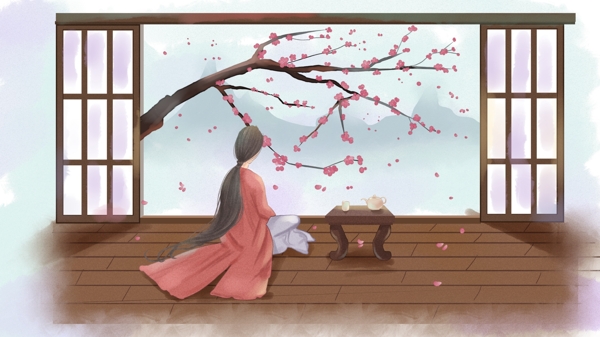 古風(fēng)女獨(dú)坐庭院