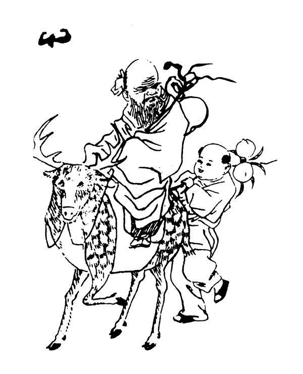 仙人騎鹿圖案