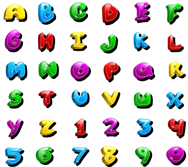彩色立体字母数字图片