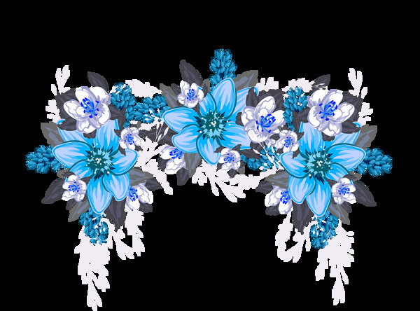 蓝色手绘盛开的花朵元素
