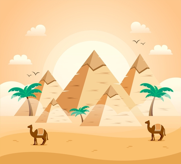 创意埃及沙漠金字塔风景矢量图