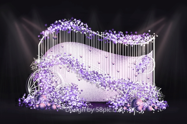 紫色梦幻星空婚礼迎宾区效果图