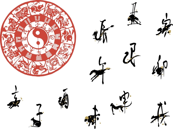 12生肖剪紙矢量素材C