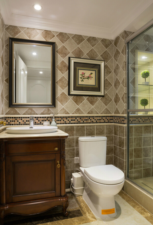 现代时尚格子花纹背景墙浴室室内装修效果图