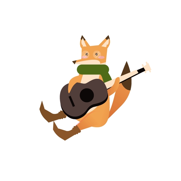 手绘卡通动物狐狸弹吉他可商用元素
