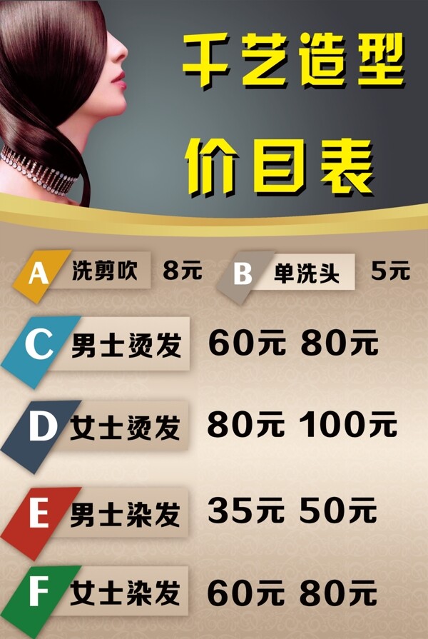 理發(fā)店價(jià)目表
