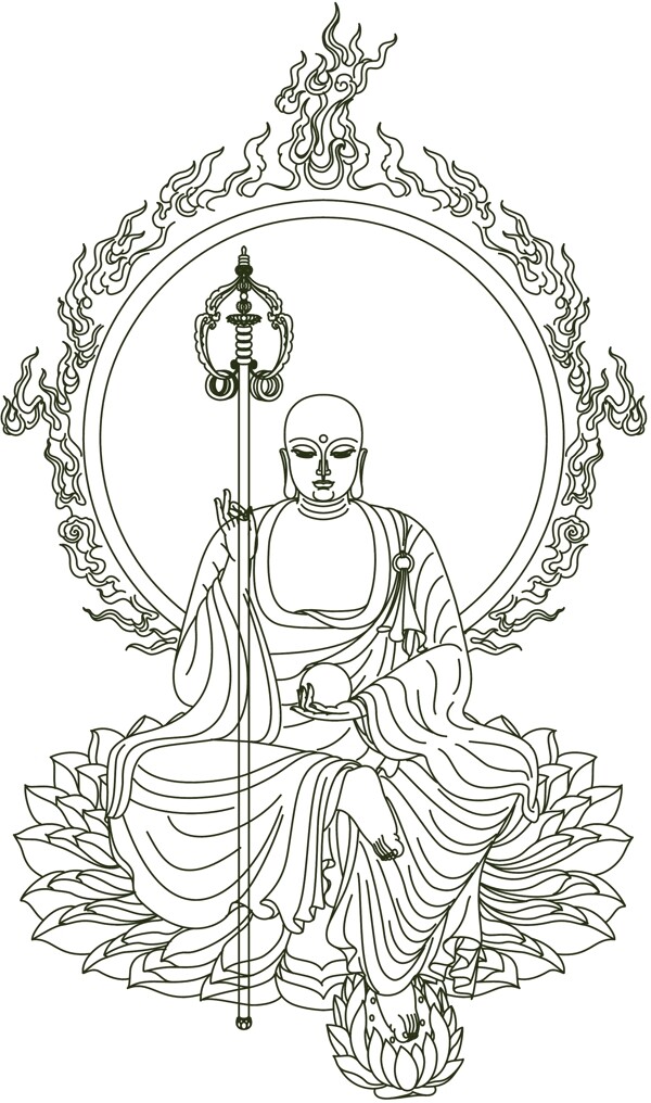 線稿佛像矢量圖
