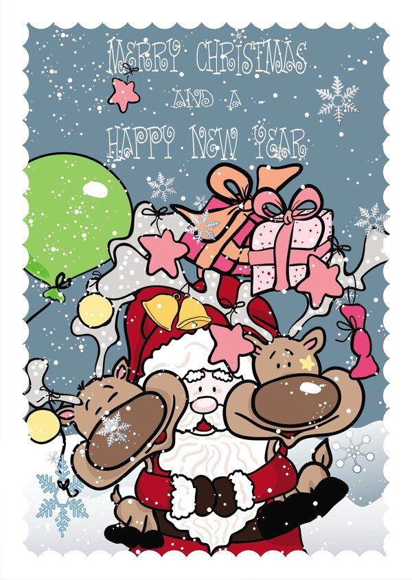 有趣的圣诞老人克劳斯和麋鹿向量
