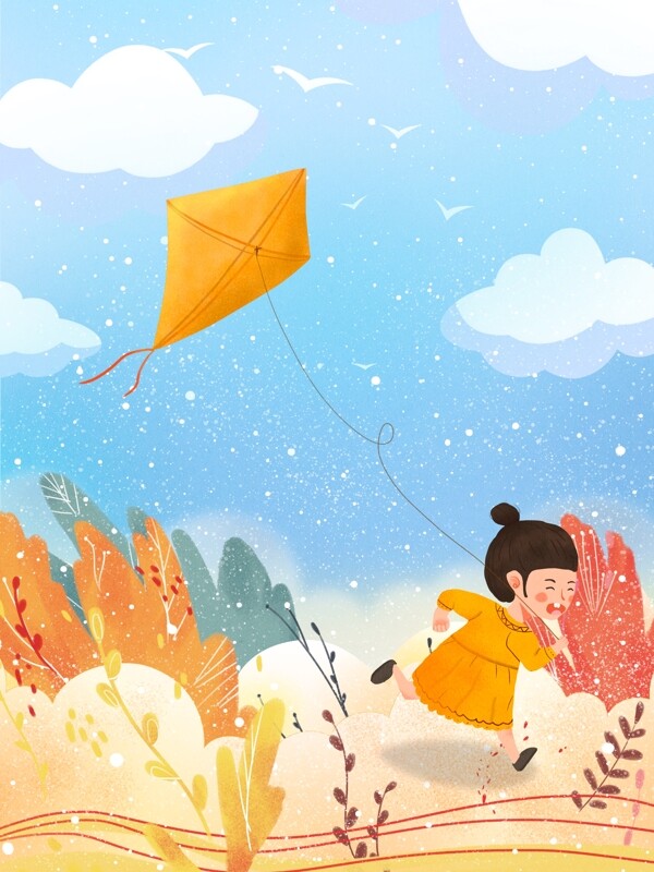 春天兒童放風(fēng)箏小清新插畫