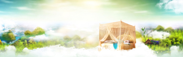 夏季綠色夢幻淘寶全屏banner背景