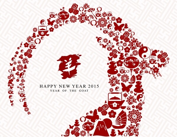 2015年羊年日歷剪紙拼貼素材