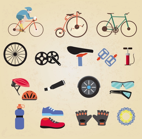 自行车运动图标各配件免费矢量插图