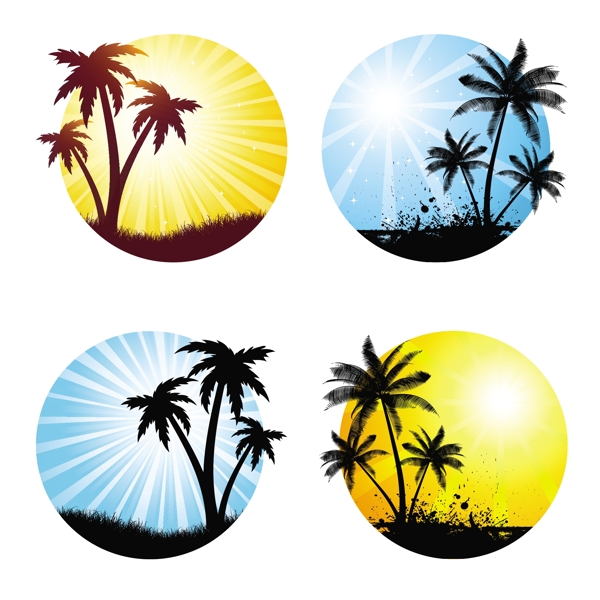 各種夏季場(chǎng)景與棕櫚樹