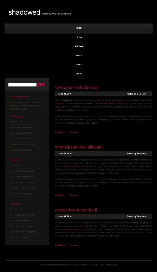 黑色阴影BLOG网页模板