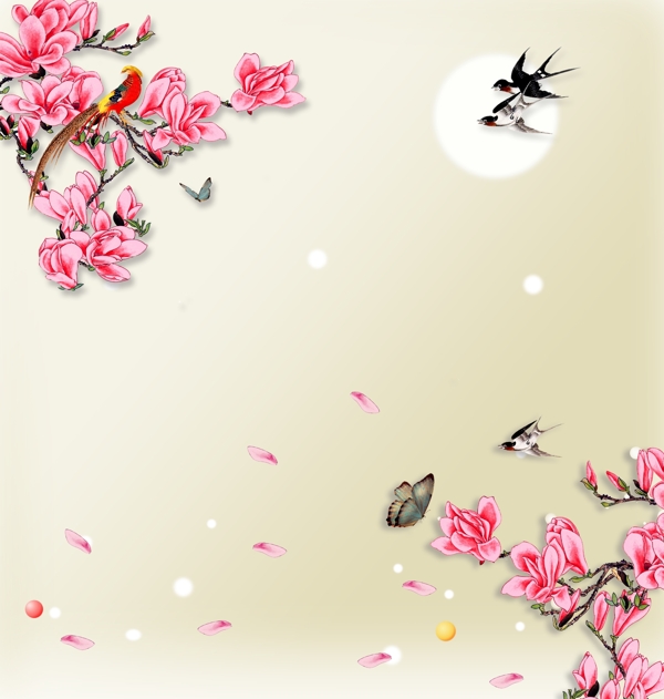 花開(kāi)富貴背景PSD海報(bào)