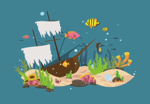 海底世界魚類藍色背景