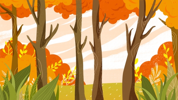 秋渐凉清新唯美秋季树林背景设计