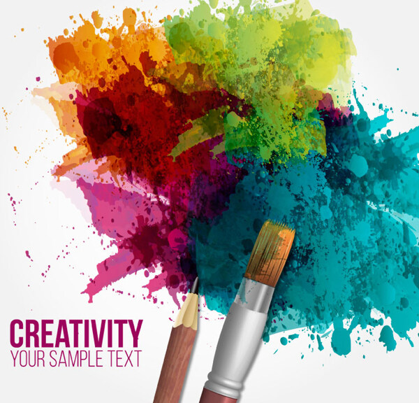 水彩画笔与颜料矢量素材