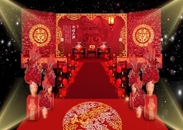 紅色中式婚禮效果圖