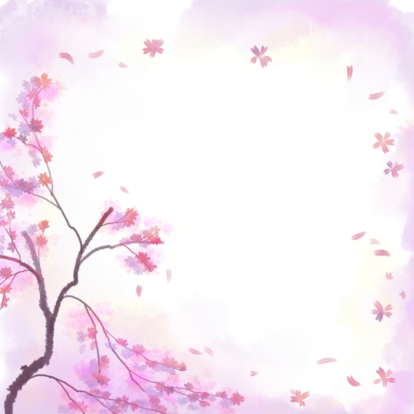 水彩樱花方形边框