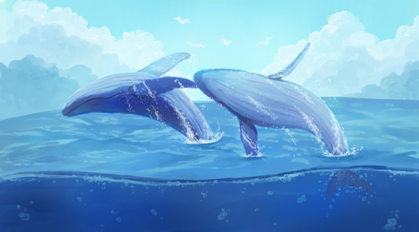 鲸鱼海洋清新插画卡通背景素材图片