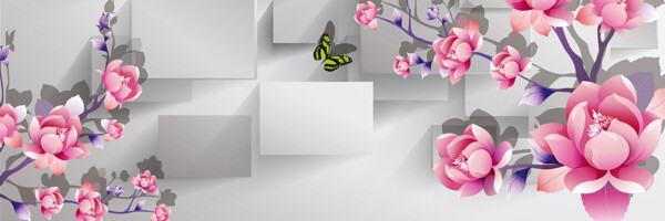 清新粉色花朵淘寶全屏banner背景