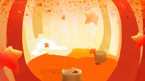 橙色梦幻枫树林背景设计