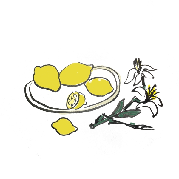 夏天新鲜柠檬手绘插画