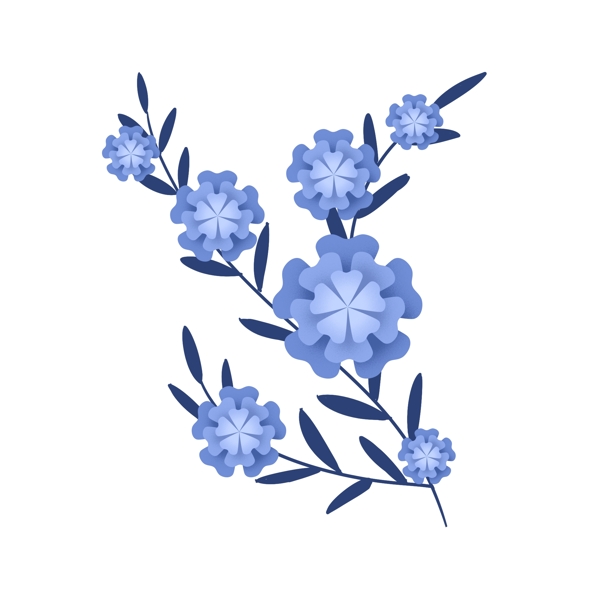 蓝色渐变装饰花朵元素