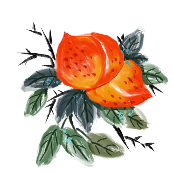 水墨美味的桃子插画