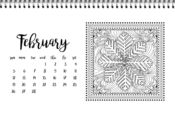 2月份的桌面日历模板