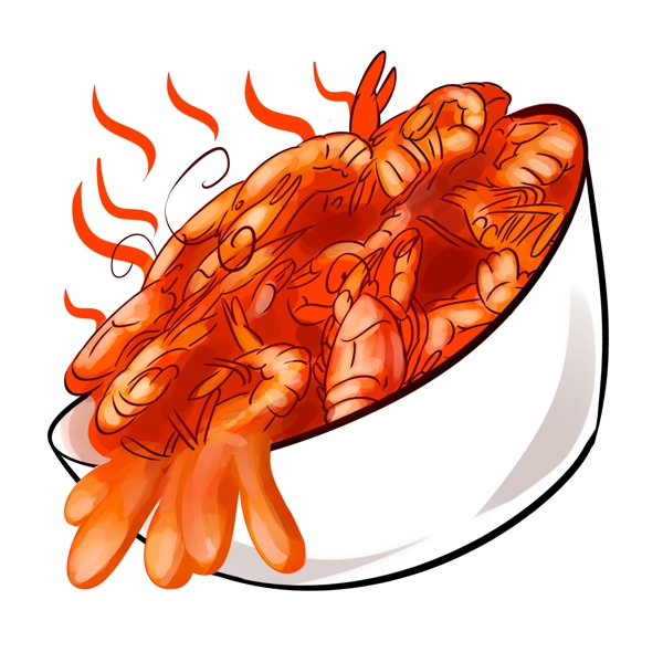 龙虾小吃卡通插画