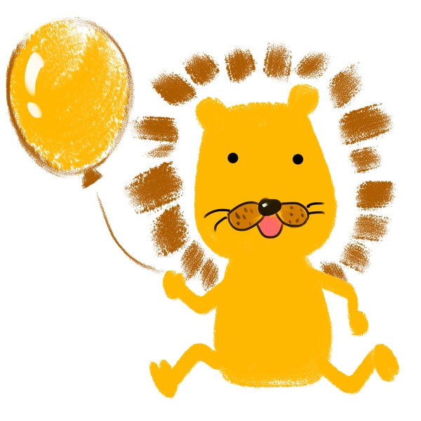 手绘拿气球的黄狗插画