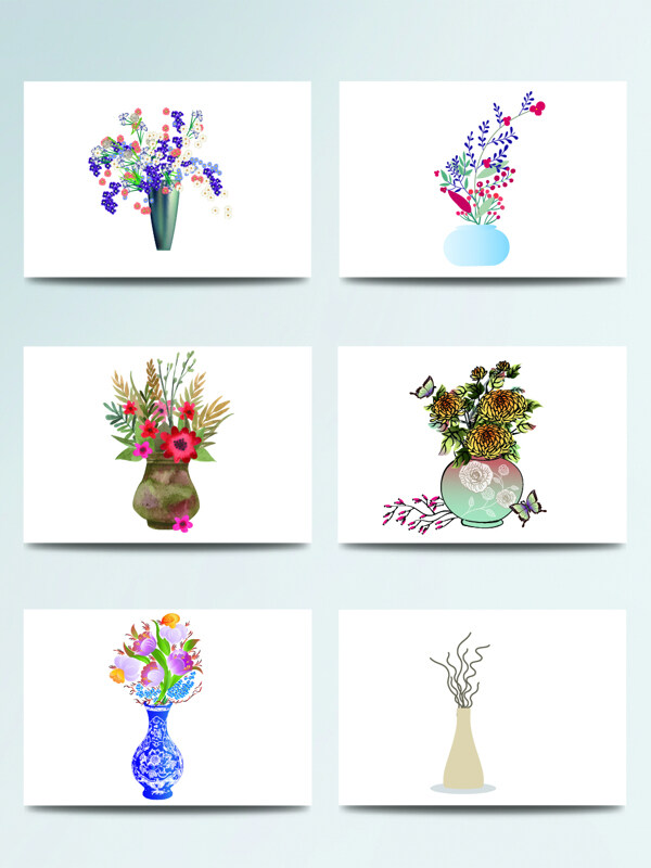 彩色花朵花瓶矢量素材