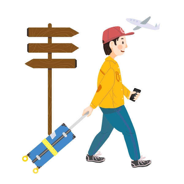 卡通手繪旅行的男孩插畫