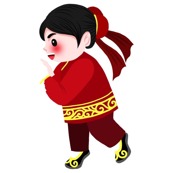 春节庆祝红衣女孩节日元素