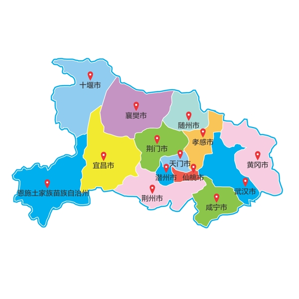 湖北省区域地图矢量素材