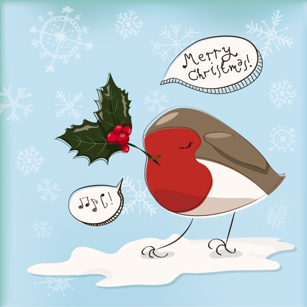 卡通小鸟圣诞插画矢量素材图片
